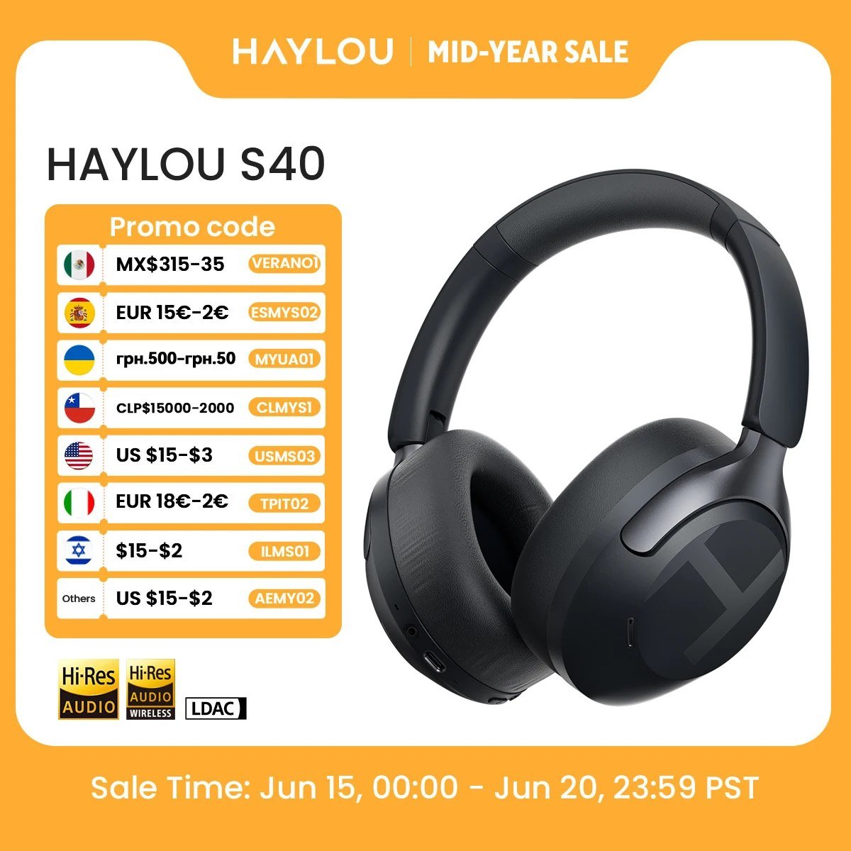 Fone de Ouvido Sem Fio HAYLOU S40 ANC (com Cancelamento de Ruído de 50dB e Áudio Espacial 3D de Alta Resolução) 🛒