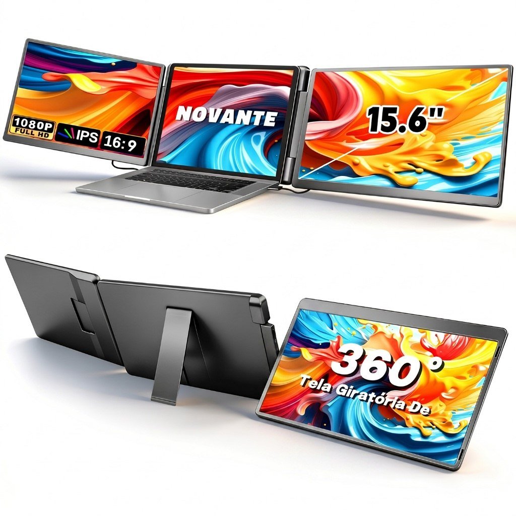 Monitor Portátil Expansor de Tela Dupla 15.6" FHD 1080p IPS, Tela Rotativa 360° para Notebook 🖥️🛒