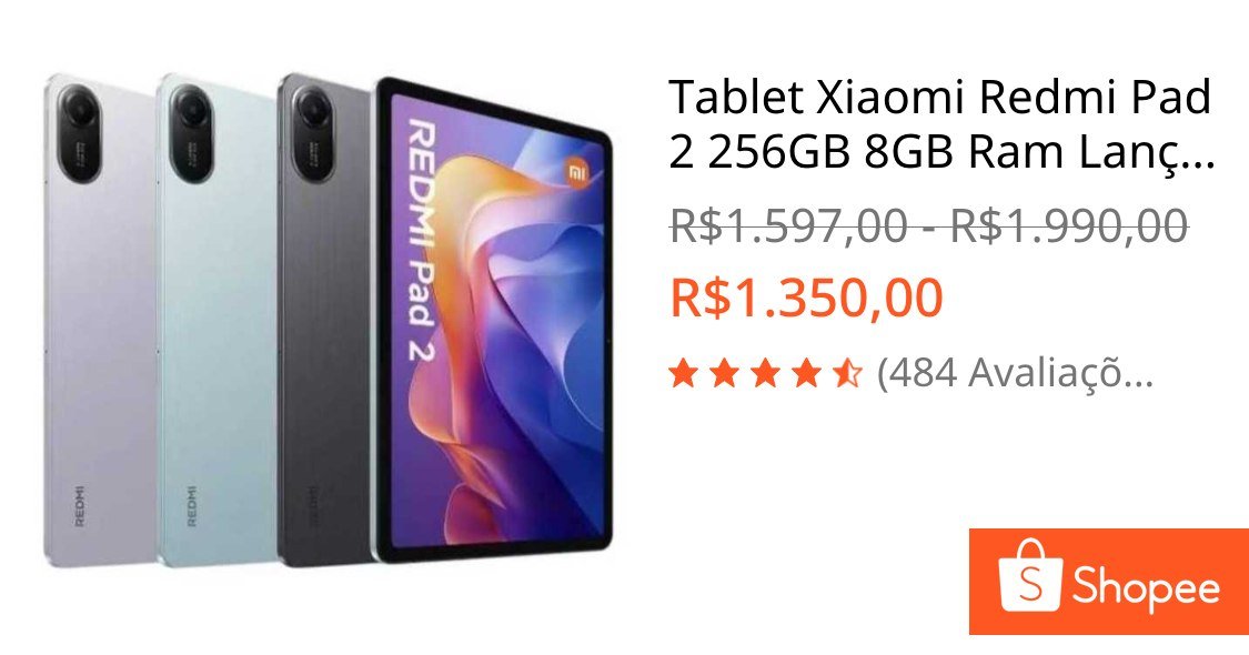 Tablet Xiaomi Redmi Pad 2 256GB 8GB Ram Lançamento 🔥🙏🏻