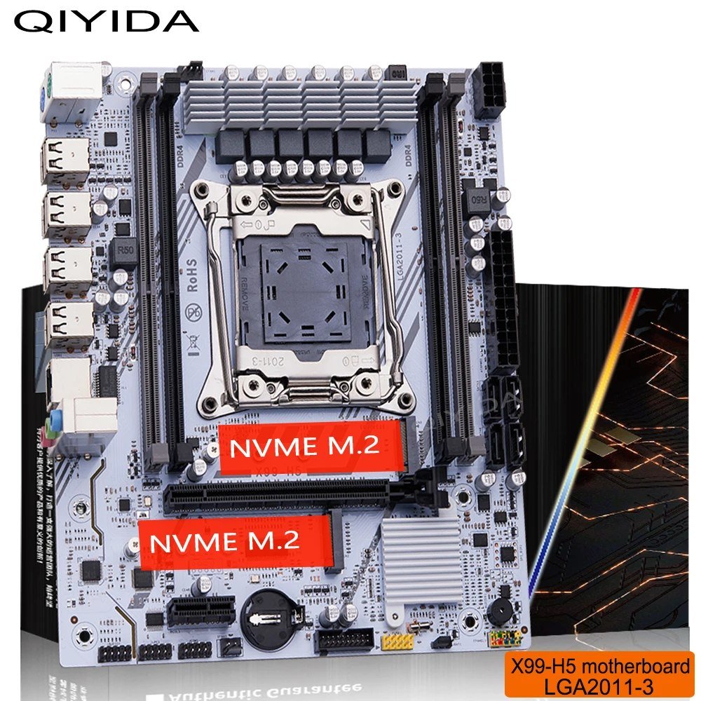 Placa-mãe QIYIDA X99 LGA2011 3 com slot M.2, suporte para memória DDR4, SATA, USB e PCIe 16X