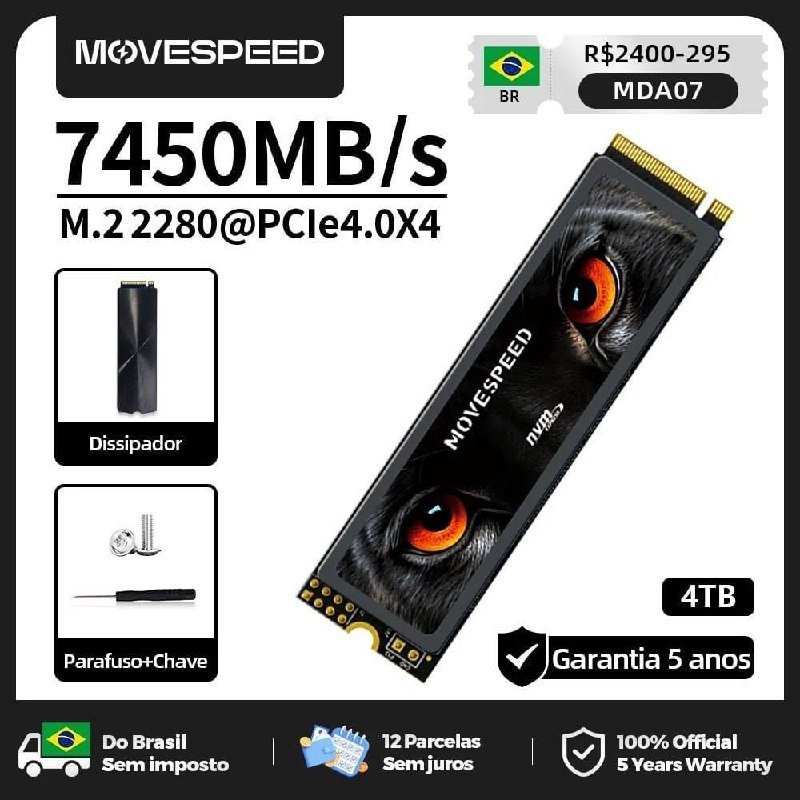 SSD NVMe Movespeed 4TB Gen4 7450 MB/s 💻