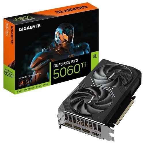 Placa de Vídeo Gigabyte NVIDIA GeForce RTX 5060 Ti Windforce Max OC, 8GB, GDDR7, DLSS, Ray Tracing, GV-N506TWF2MAX OC-8GD