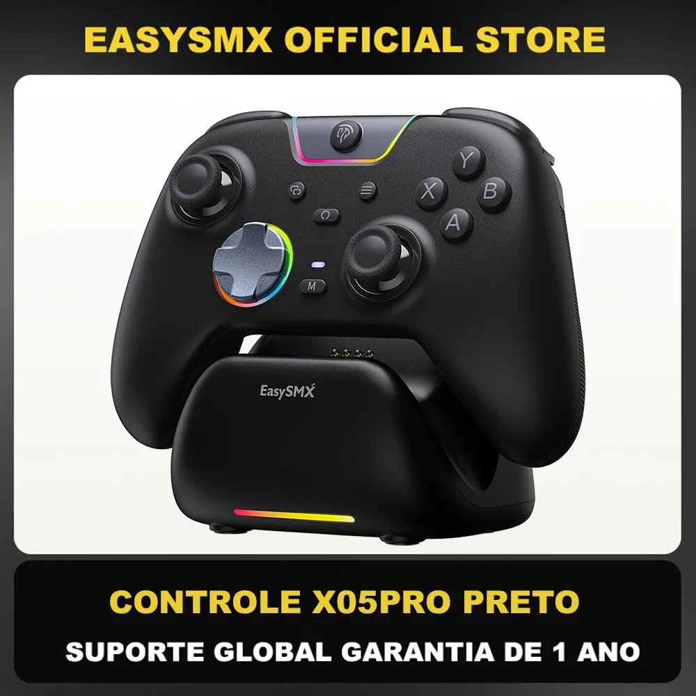 Controle Sem Fio EasySMX X05 PRO RGB, Hall Effect e Dock de Carregamento