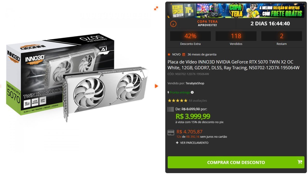 Placa de Vídeo INNO3D NVIDIA GeForce RTX 5070 TWIN X2 OC White, 12GB, GDDR7 🖥️🎮
