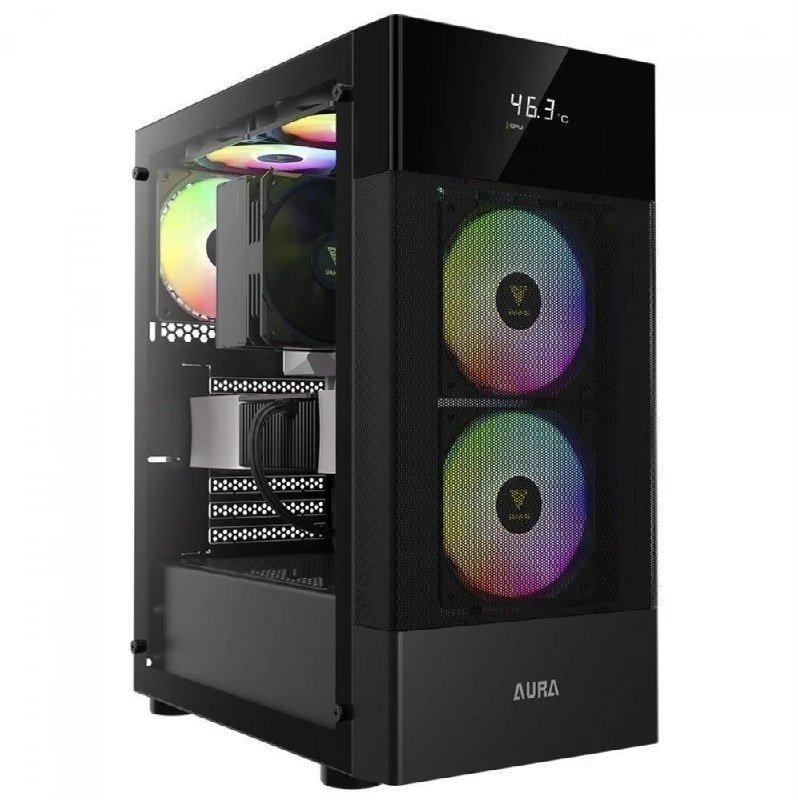 Gabinete Gamer Gamdias Aura Gc5 Elite Preto Argb Com 3 Fans (VERSÃO COM TELA DE MONITORAMENTO)
