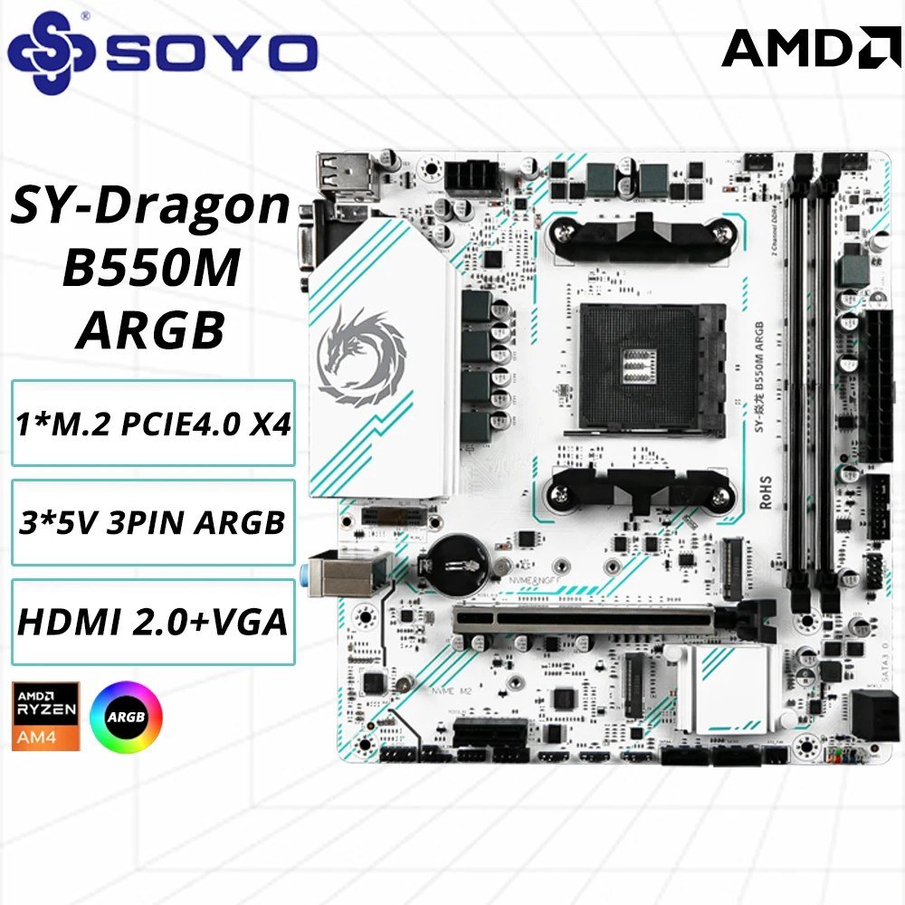 Placa Mãe Soyo B550M Sy-Yl ARGB Eternal PCI 4.0 m.2