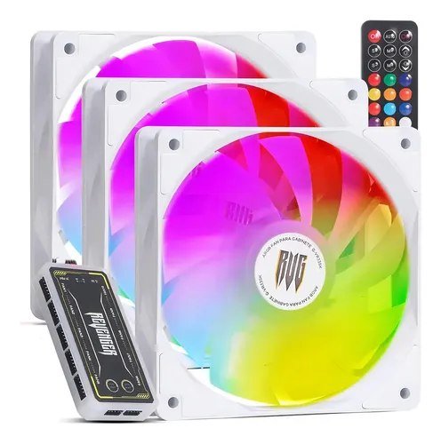 Kit com 3 Ventoinhas Revenger RGB 120mm para PC Gamer com Controladora