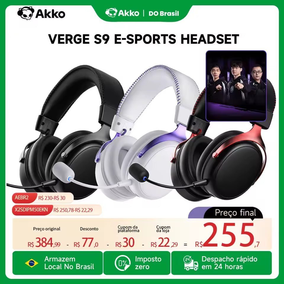 AKKO Verge S9 Ultra Headset Gamer Sem Fio Bluetooth 5.4/2.4GHz