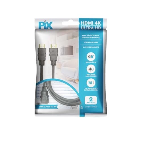 Cabo Hdmi 2.0 4K Hdr 19P 2M Pix Gold Preto 5 unidades