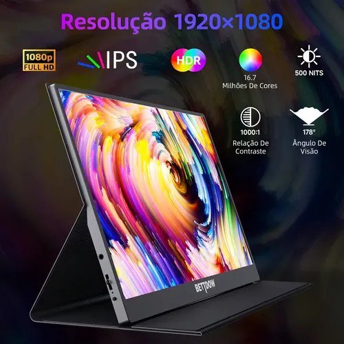 Monitor Portátil Gamer Bettdow De 15.6 Full Hd Ips Antirreflexo Com Capa Preto 127/220v