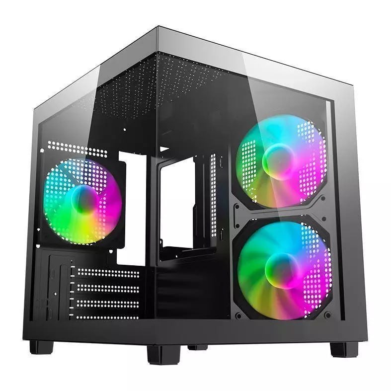 Gabinete Gamer Aquário Aigo Luna A275 Rainbow Mini-Tower Lateral/Vidro C/3 Fans Preto 🖥️✨