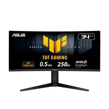 Monitor Gamer Curvo ASUS TUF 34" WQHD 250Hz 0.5ms Fast VA FreeSync Premium Altura Ajustável Som Integrado