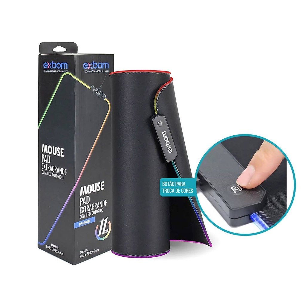 Mouse Pad Gamer Exbom Iluminado led Rgb Grande 80X30CM