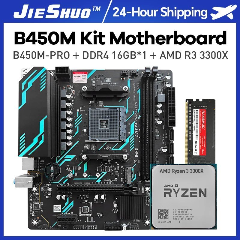 B450m D4 PRO Jieshuo Placa Mãe AM4 DDR4 Black