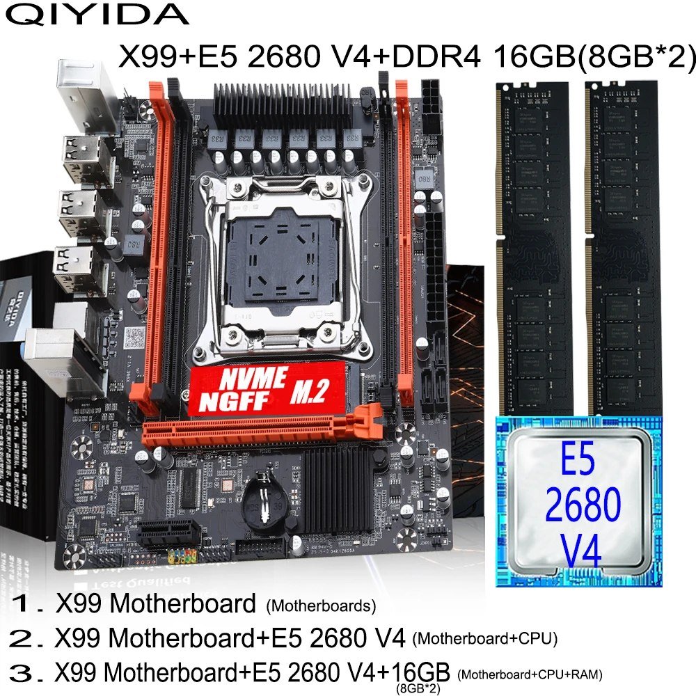 Kit Placa Mãe x99 Xeon Qiyida + e5 2680v4