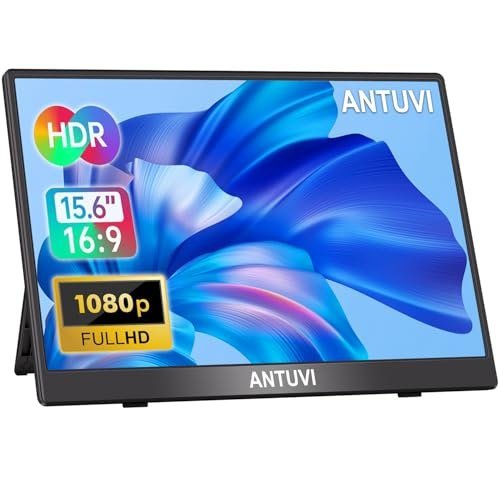 ANTUVI Monitor Portátil 15.6'', 1080P, MINI Segunda de Notebook Extensor De Tela, Ultra-Slim e portátil, com alto-falante de pé, Adequado para Viagens, Casa, Trabalho/Jogos