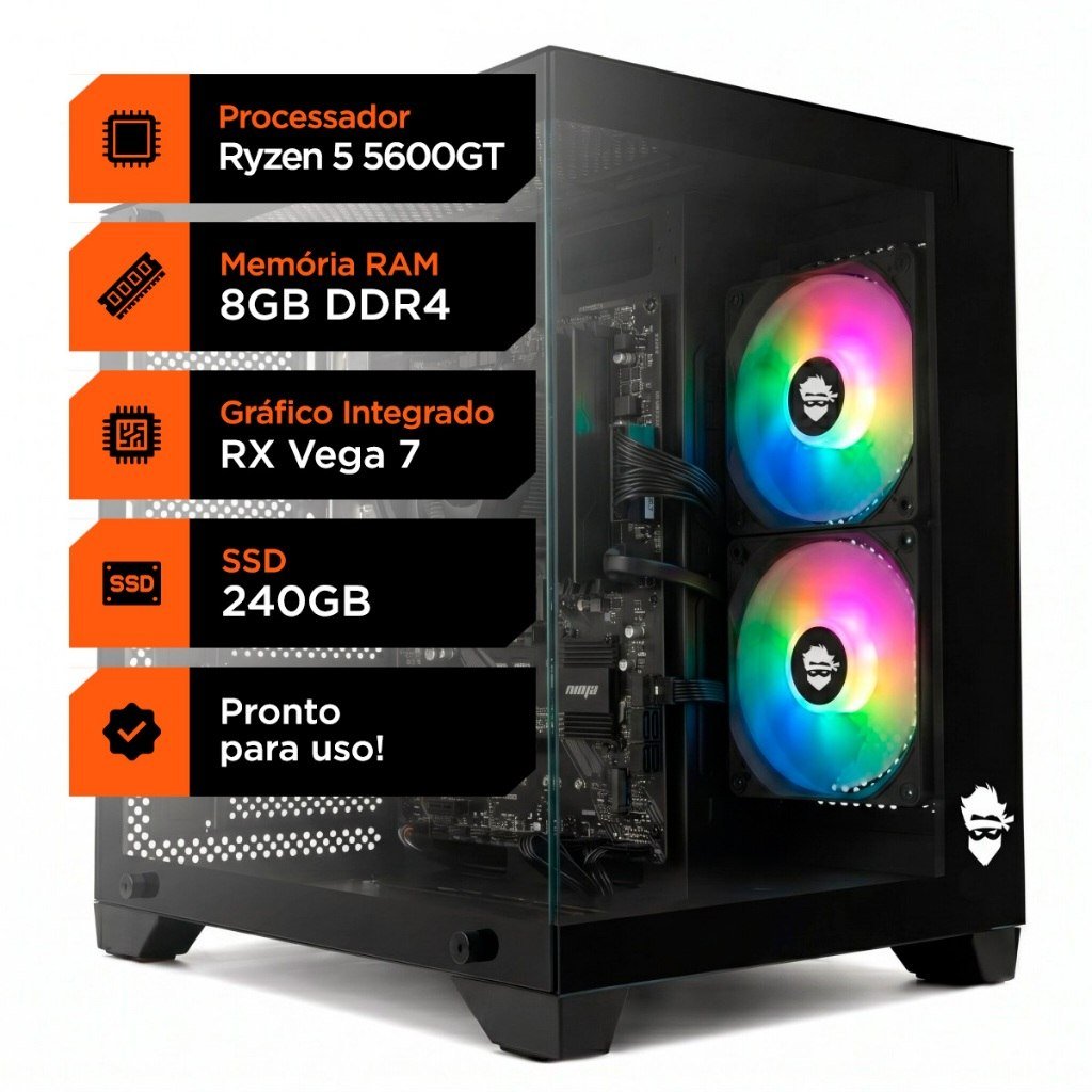 PC Gamer Soldier AMD Ryzen 5 5600GT 8GB DDR4 SSD 240GB Radeon Graphics Vega 7