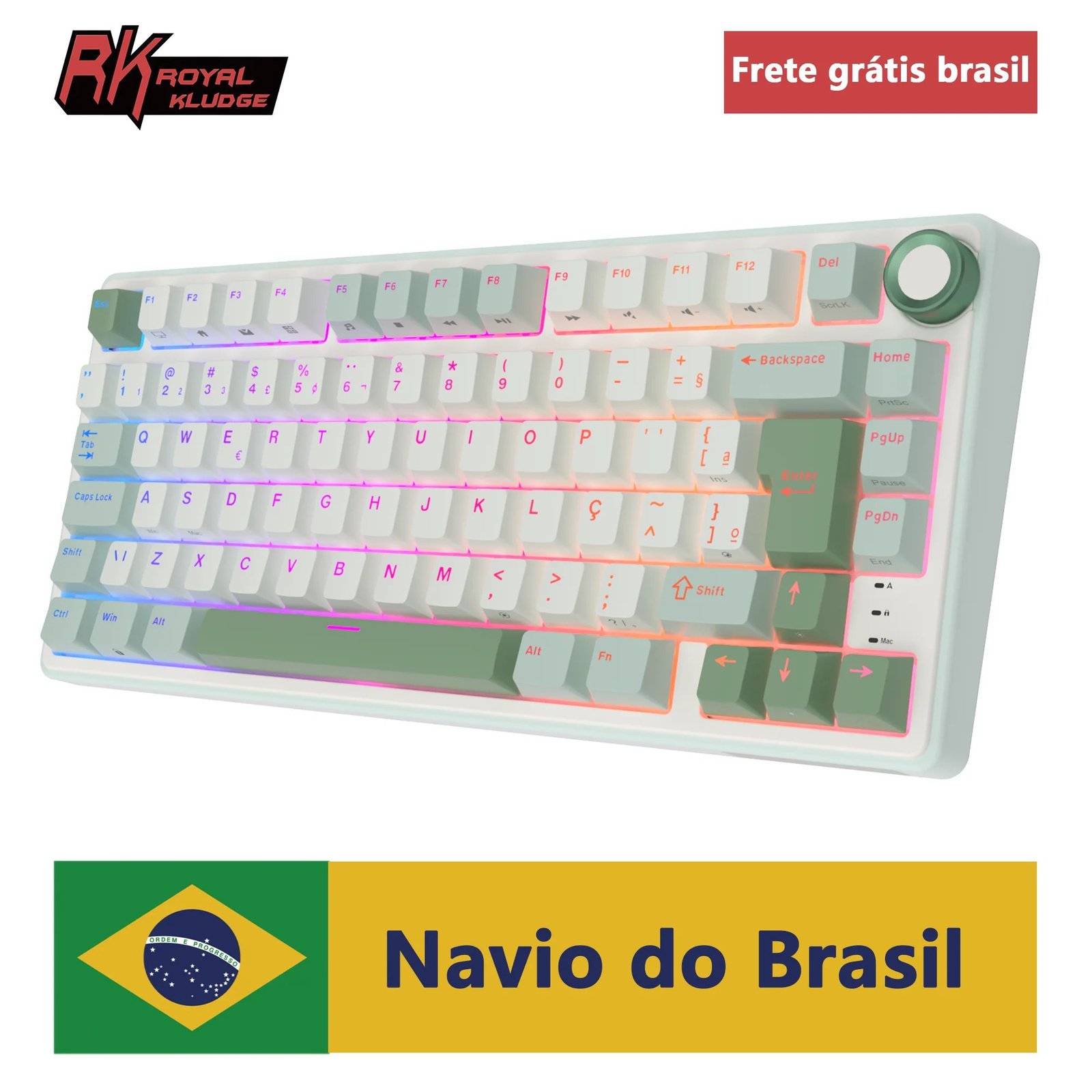 Teclado Mecânico RKR75 Royal Kludge ABNT 75% SKYCYAN com Fio