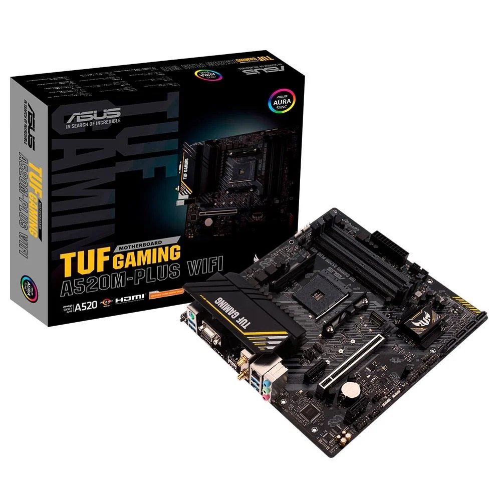 Placa-Mãe ASUS TUF GAMING A520M-PLUS WIFI, AMD AM4, RGB, mATX, DDR4, Preto
