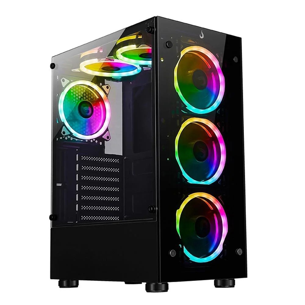 Gabinete Gamer Rise Mode Glass 06x, Mid Tower, ARGB, ATX, Lateral e Frente em Vidro, 6x Fans, Preto