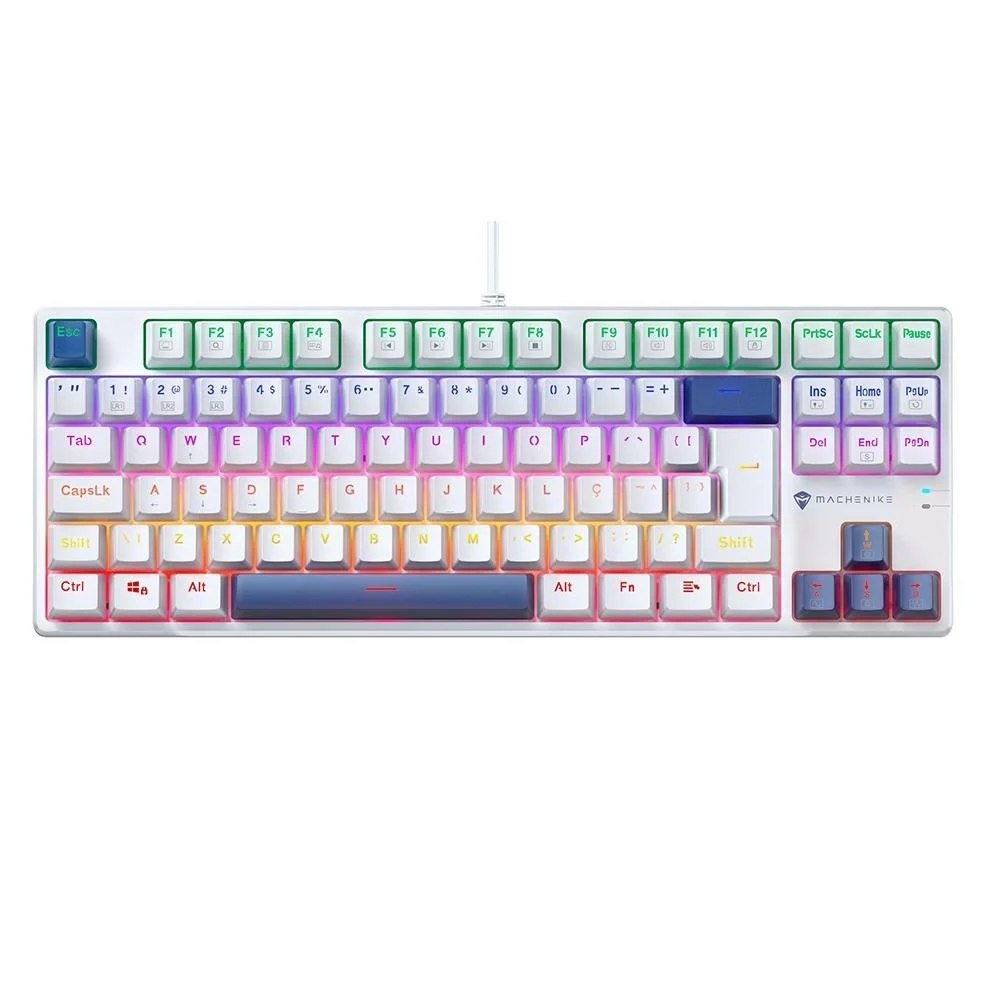 Teclado Mecânico Gamer Machenike K500B-B87, Switch Brown, Abnt, Azul