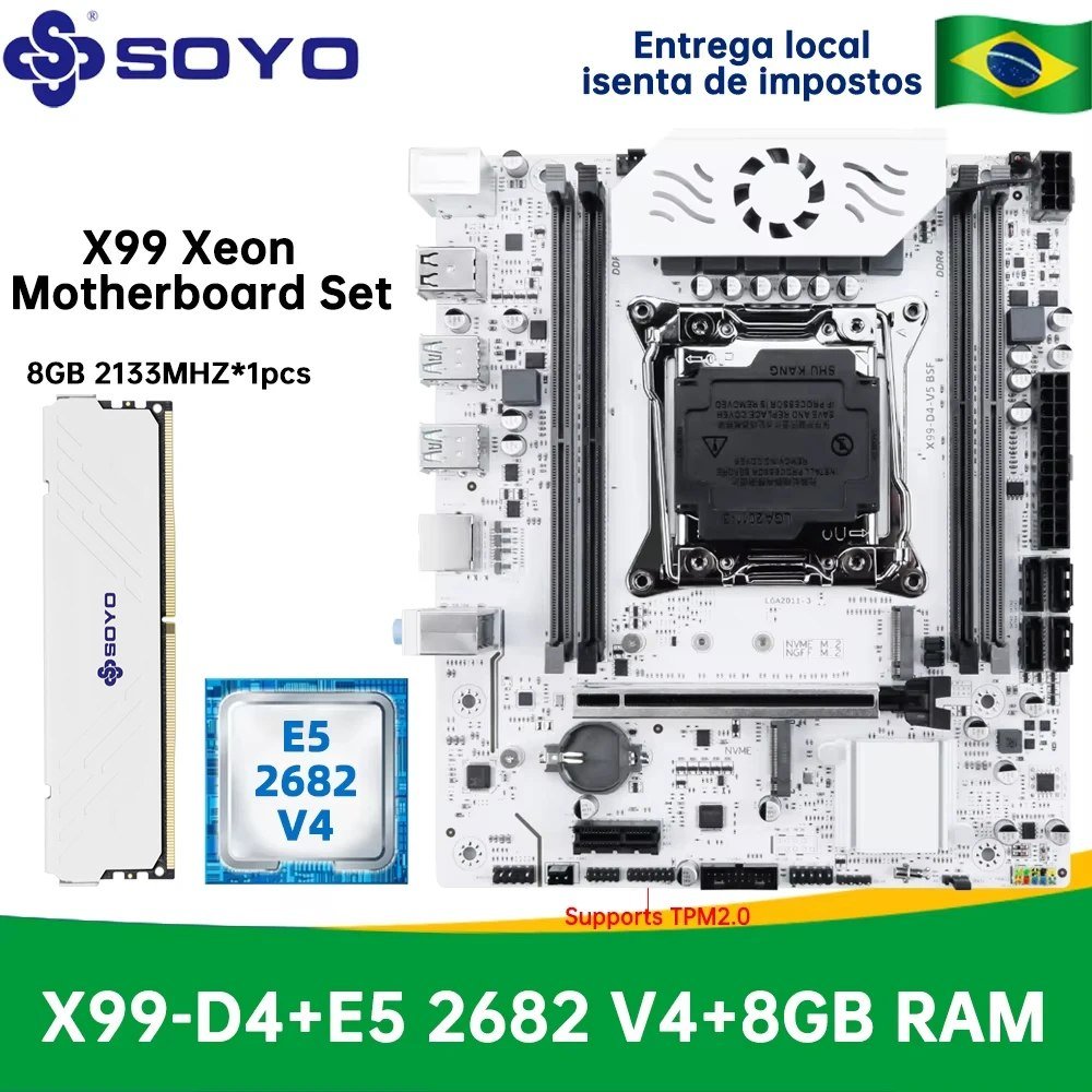 Kit Xeon 2682 v4: Placa mãe SOYO D4 + Xeon E5 2682V4 + 8GB 2133mhz