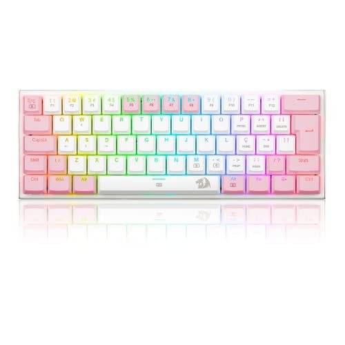 TECLADO MECANICO GAMER REDRAGON ANIVIA BRANCO COM ROSA RGB COM SWITCH AZUL ABNT-2