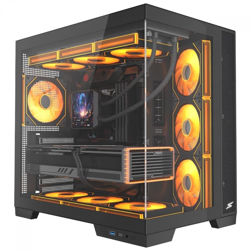 Gabinete Gamer Superframe Drakor Mid Tower Vidro Temperado Atx Com 4 Fans Argb Preto Sf Cs Dkmab4F
