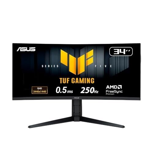 Monitor Gamer Curvo Asus Tuf 34" Wqhd 250hz 0.5ms Fast Va Freesync Premium Altura Ajustável Som Integrado Preto - Vg34wqml5a
