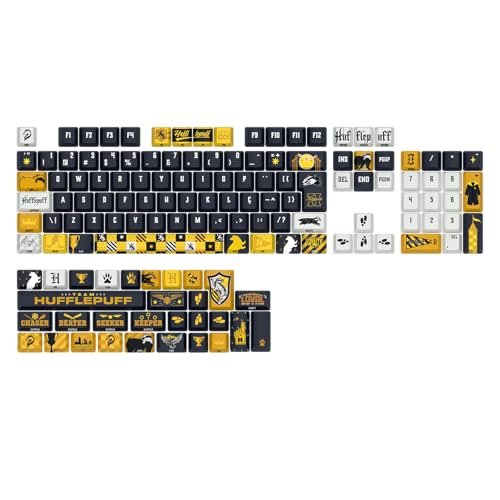 Kit de Keycaps Redragon Harry Potter Hogwart’s Special Edition Lufa-Lufa Preto e Amarelo PBT Dye Sub Perfil OEM ABNT2 136 Teclas HP-943