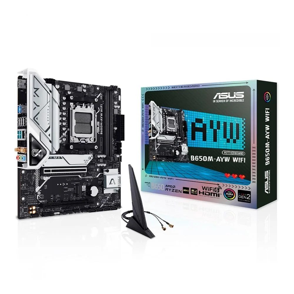 😱 Placa Mãe ASUS B650M-AYW Wi-Fi, AM5, mATX, DDR5, Wi-Fi, Bluetooth