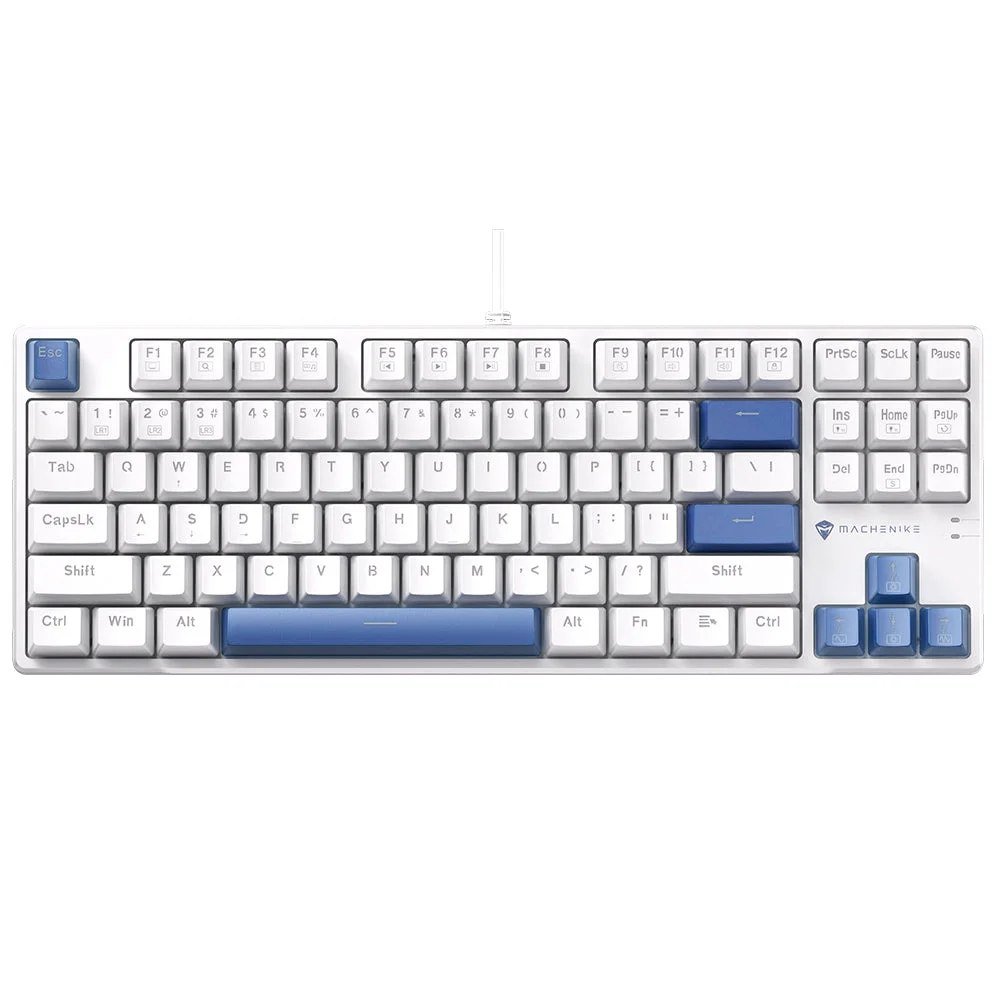 😱 Teclado Mecânico Gamer Machenike K500B-B87 RGB, Switch RED, Layout 80%, Usb-C, Abnt2, Branco E Azul