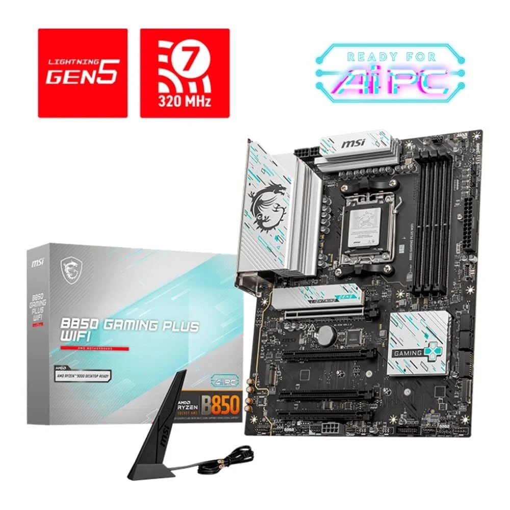 😱 Placa Mãe MSI B850 GAMING PLUS WIFI, AMD, Socket AM5, ATX, DDR5 UDIMM, Wi-Fi 7, Preto