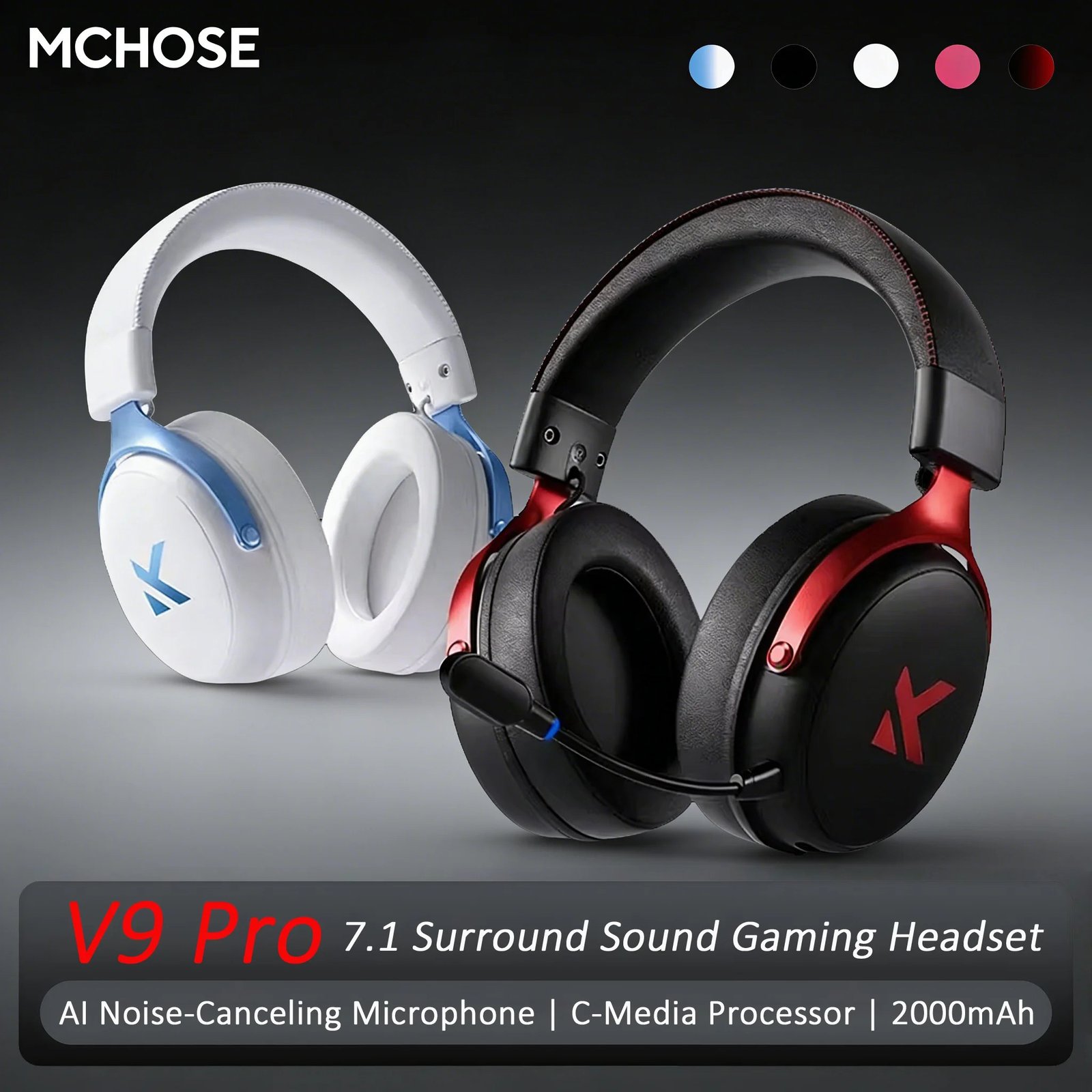😱 Headset MCHOSE V9 Pro Gaming Headset, Over-Ear Quad-Mode (White)