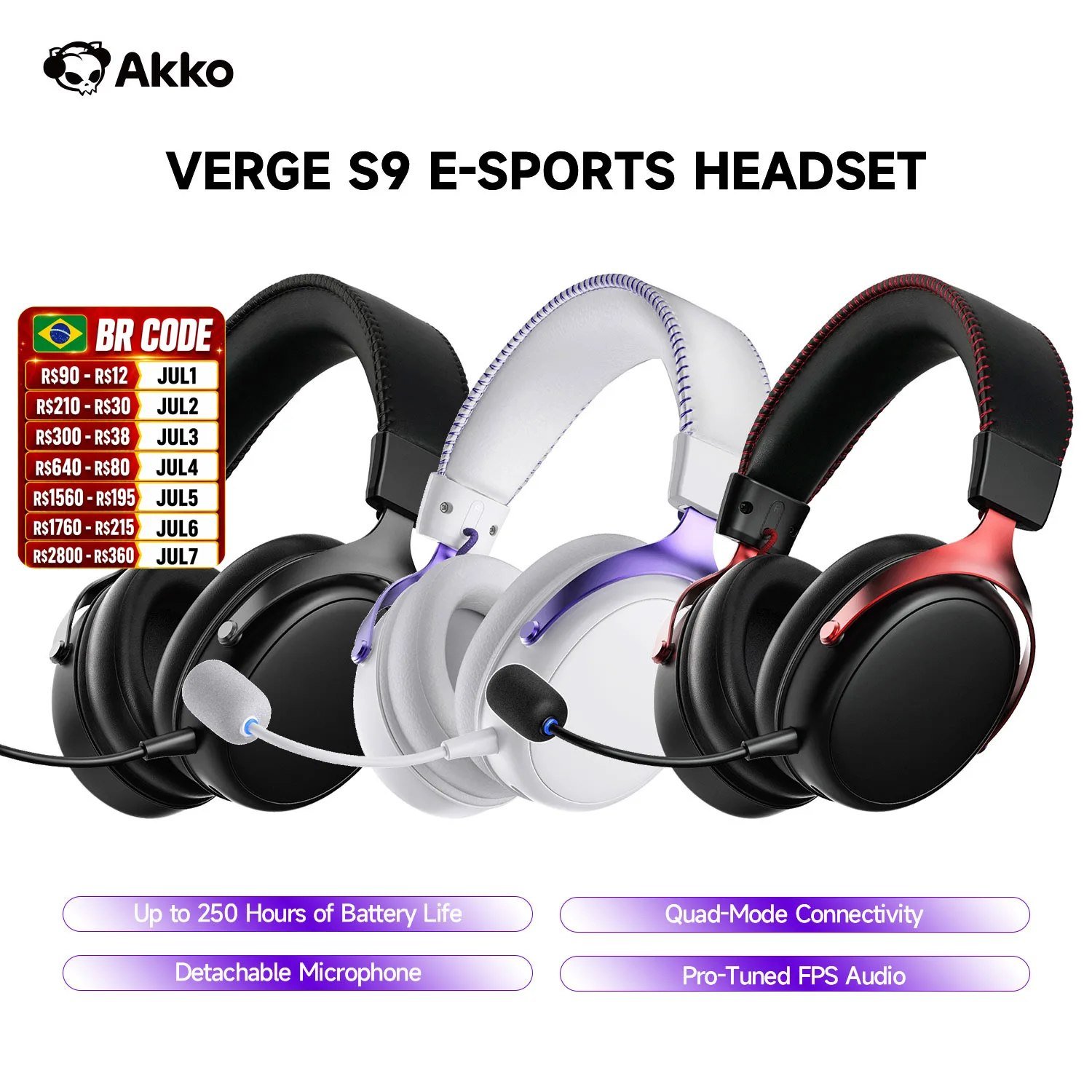 😱 Headset AKKO Verge S9 E-Sports Headset with Mic Quad-Mode