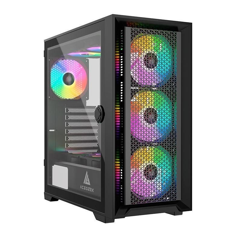 😱 Gabinete Gamer Acegeek Tempest A370, Mid-Tower, Lateral de Vidro, Preto