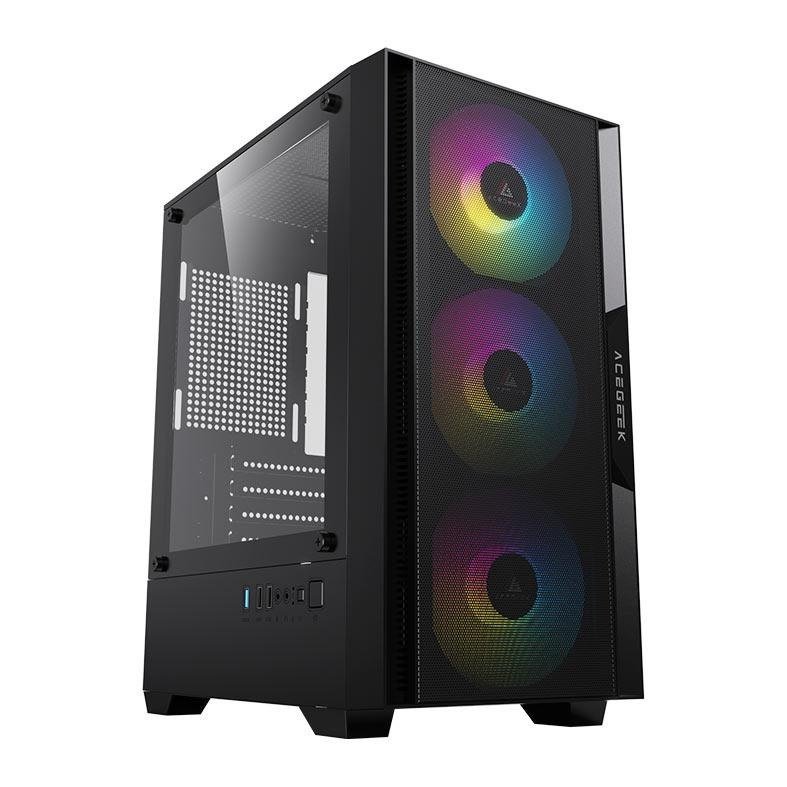 😱 Gabinete Gamer Acegeek Stratus Mesh, Rainbow, Mid-Tower, Com 3 Fans, Preto, AG-STRATUS-MESH-BK-I3F