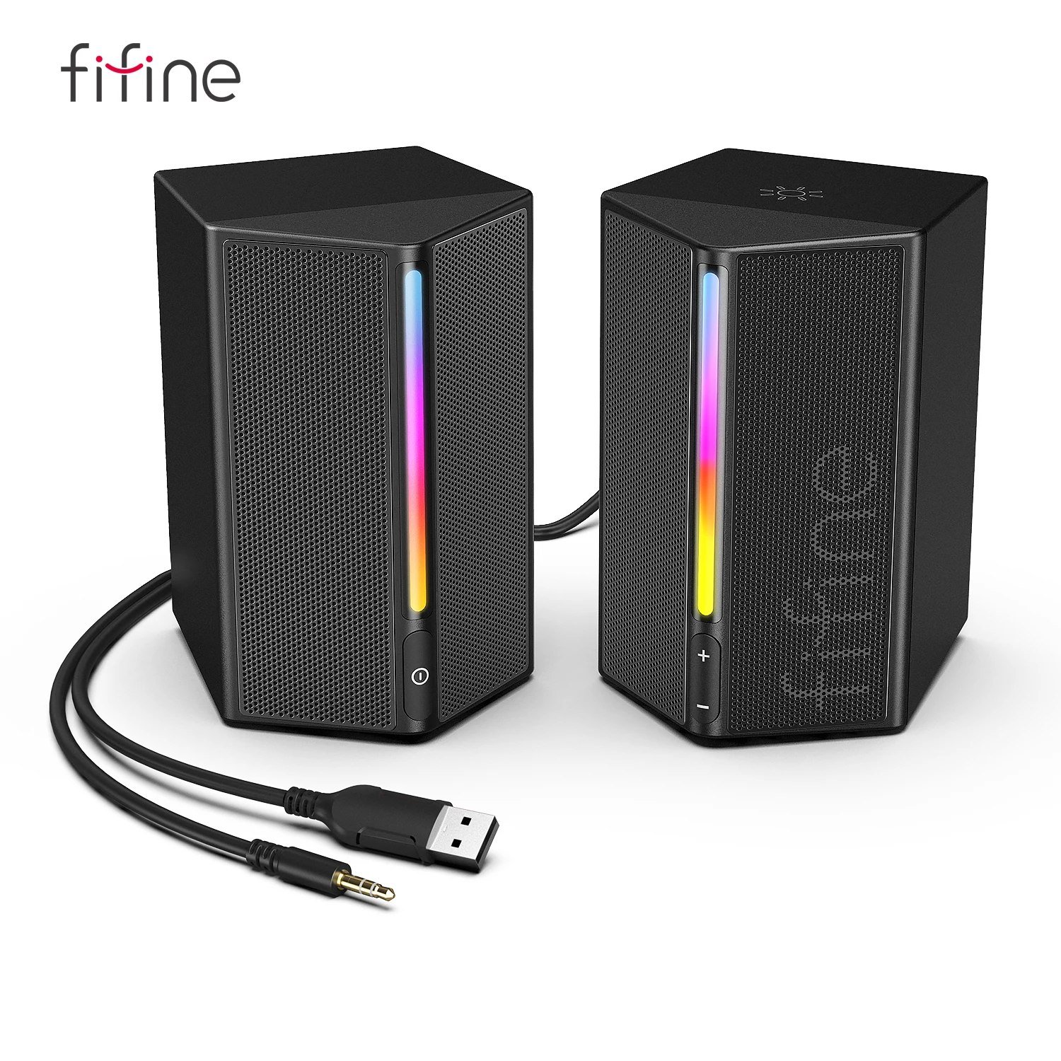 😱 Caixa De Som Fifine A20, Estéreo, RGB, USB/3,5, Preto