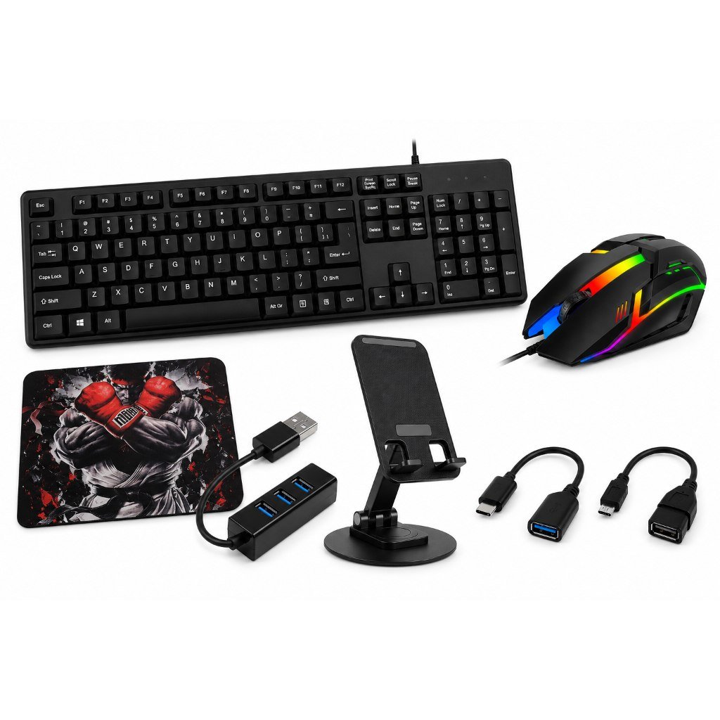 😱 Kit Gamer Mobilador Celular com Teclado, Mouse, Pad, HUB e OTG Tipo C/V8