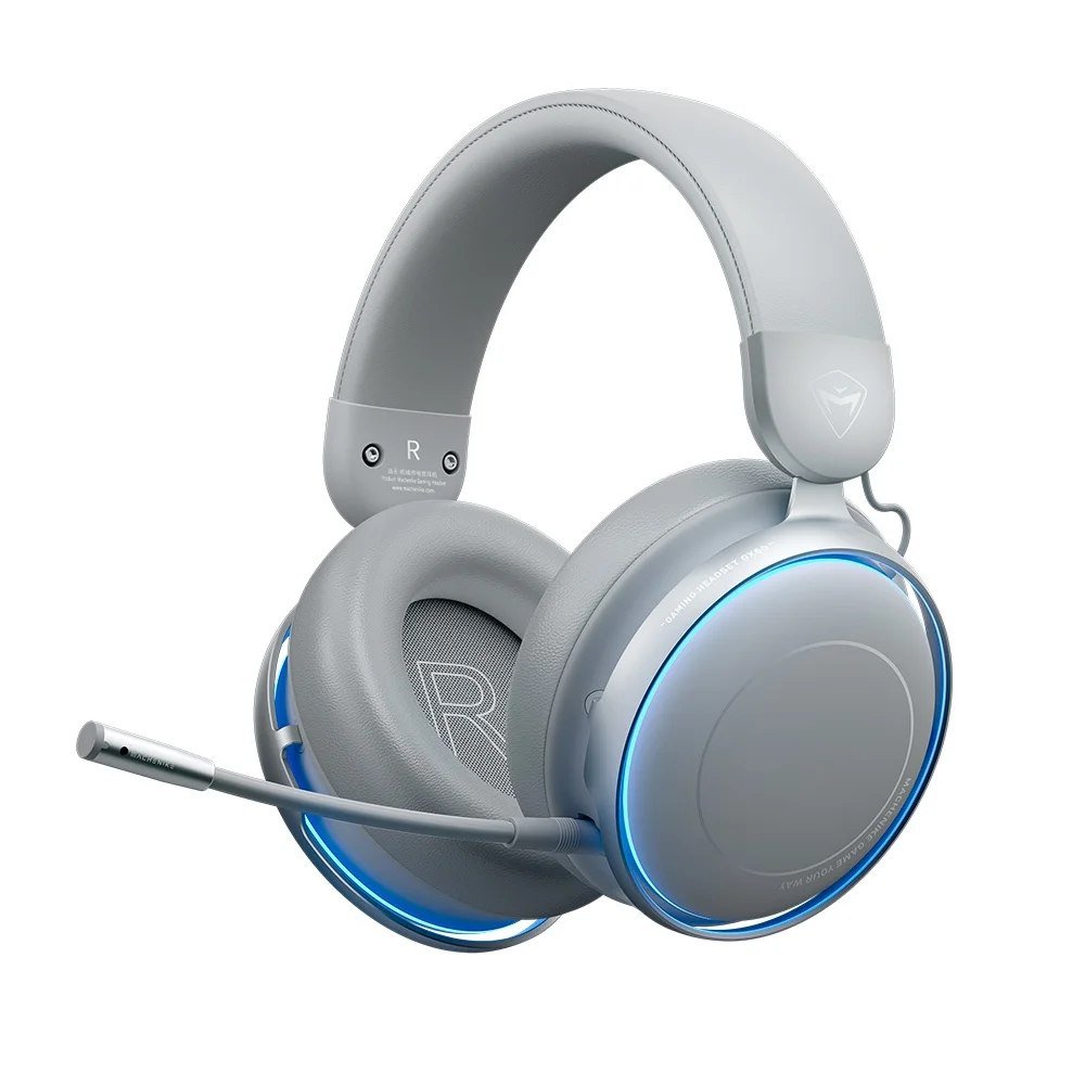 😱 Headset Gamer Machenike GX60 Bluetooth 5.4, Som Surround 7.1, Drivers 53mm, Wireless 2.4Ghz 15ms, ANC -48dB, Bateria 98hrs, LED Azul Gelo - Cinza
