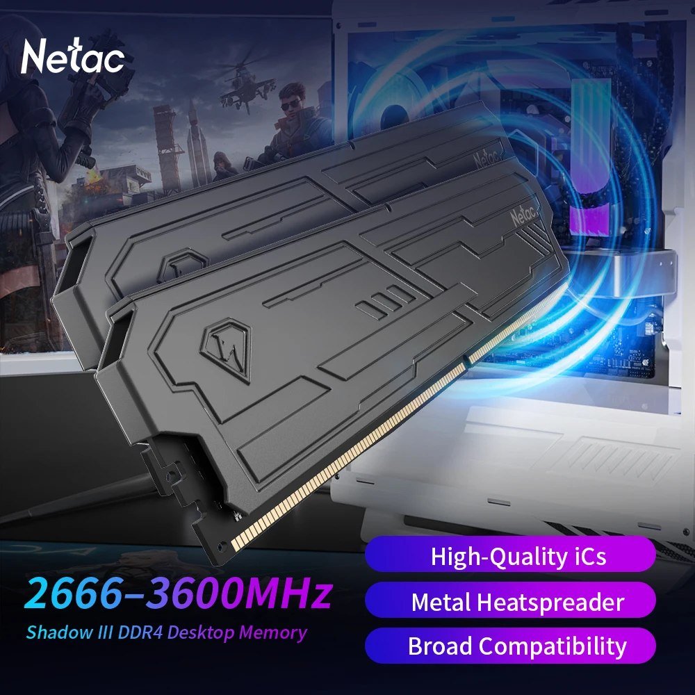 😱 2 x 8GB Memória DDR4 Netac Shadow II 16gb 3200mhz