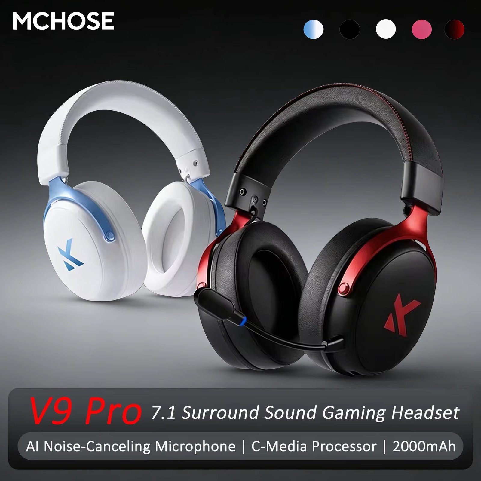 😱 Headset MCHOSE V9 Pro Gaming Headset, Over-Ear Quad-Mode (White)