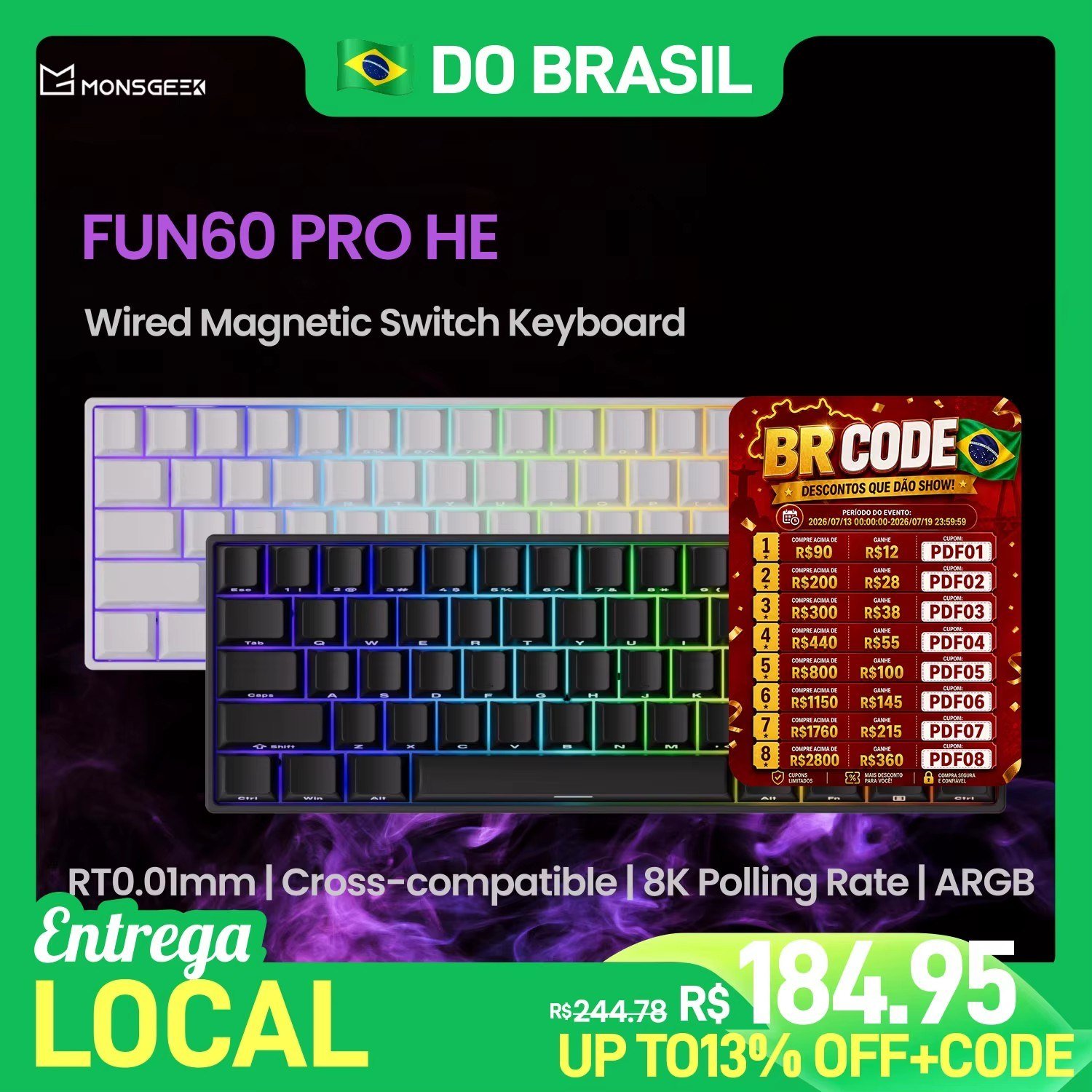 😱 Teclado Magnético Akko Fun60 Pro HE, RGB, 8000Hz, Gatilho rápido 0.001