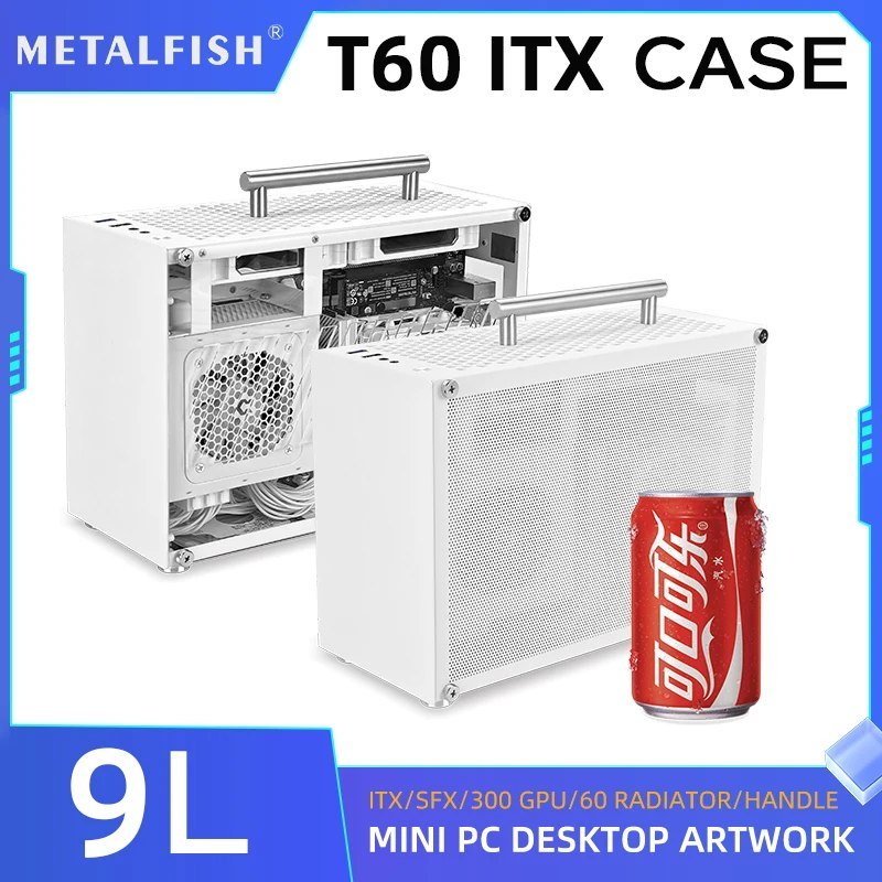 😱 METALFISH T60 Mini ITX 9L Suporte SFX PSU/300mm GPU Versão branca