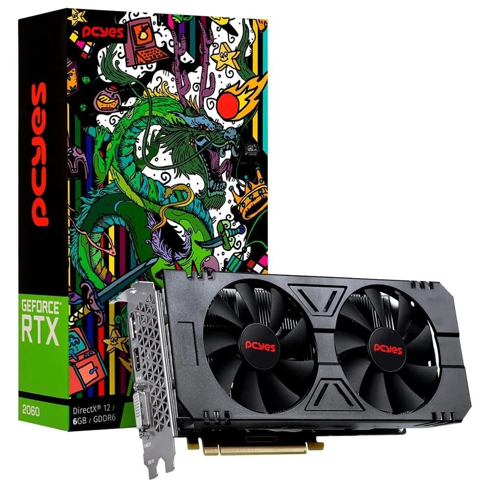 😱 Placa de Vídeo PCyes NVIDIA RTX 2060 Graffiti Series, 6GB, GDDR6, Preto