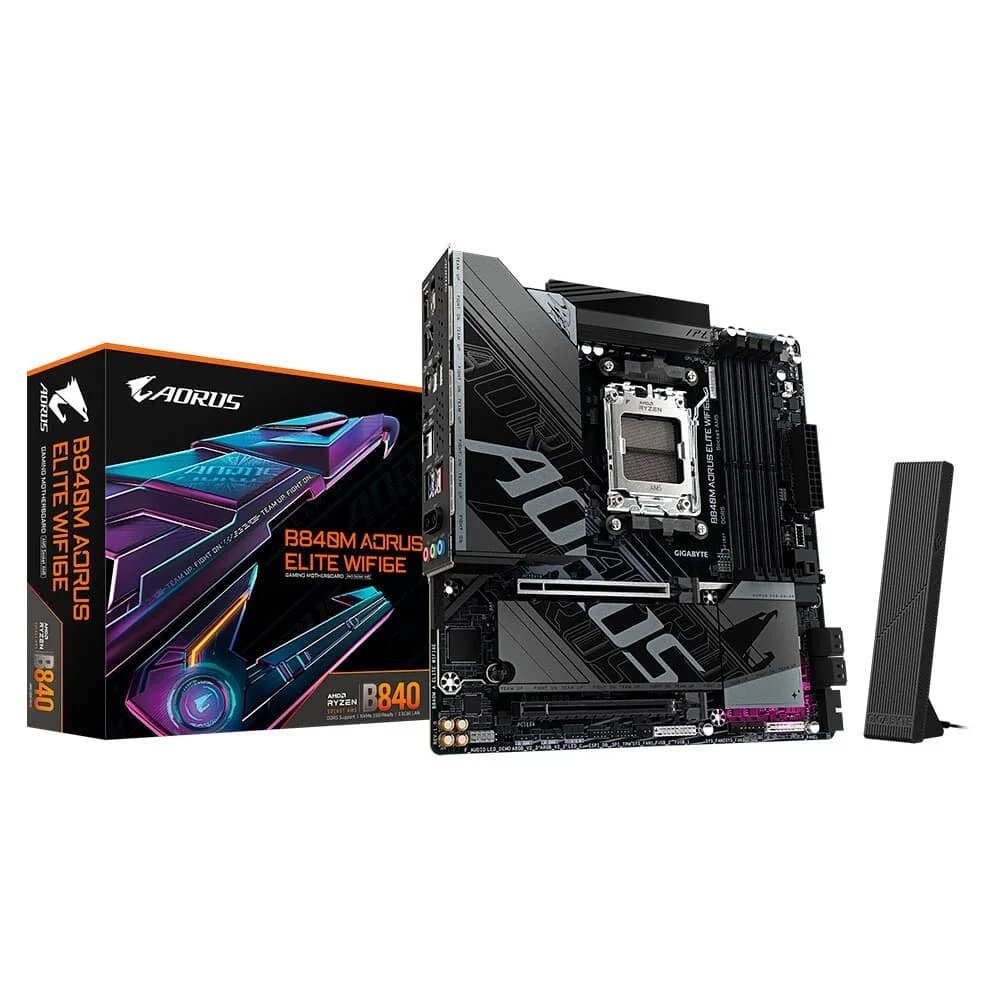 😱 Placa Mãe Gigabyte B840M AORUS ELITE WIFI6E, AMD AM5, Micro ATX, DDR5, RGB, Wi-Fi 6E, Bluetooth