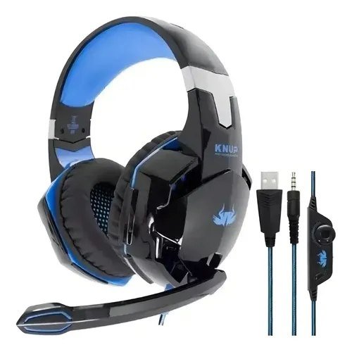 😱 Fone De Ouvido Headset Gamer C/ Microfone Knup Kp-455a Led Cor Azul Luz Azul