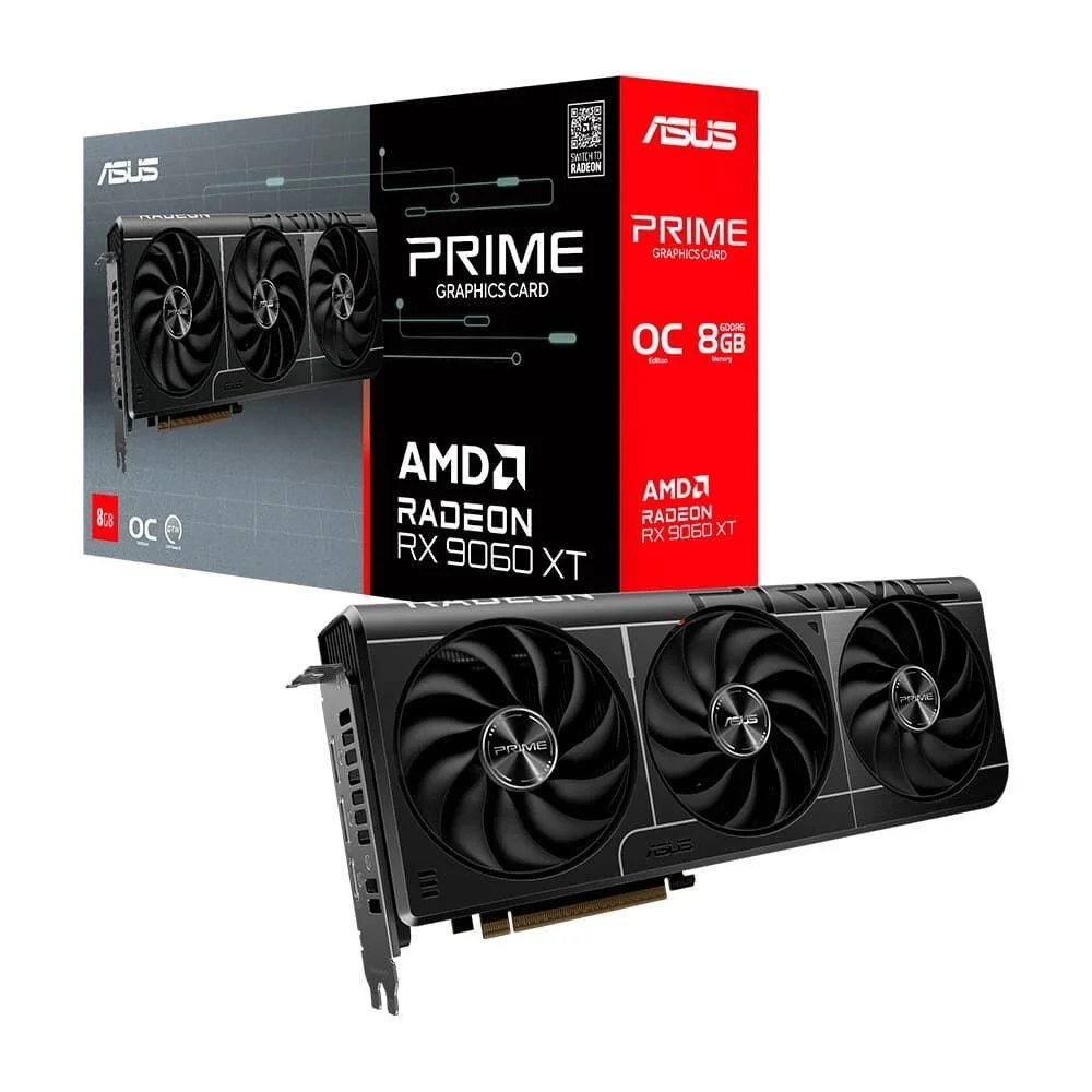 😱 Placa de Vídeo ASUS PRIME RX 9060 XT OC 8G AMD Radeon, 8GB, GDDR6, 128bits, Triple Fan, OpenGL 4.6 - 90YV0MI0-M0NA00