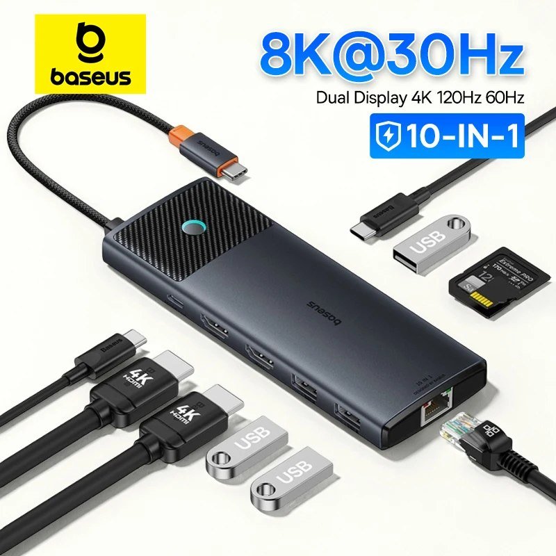 😱 Baseus Hub USB-C 7 em 1 - HDMI 4K RJ-45 1Gbps PD 100W