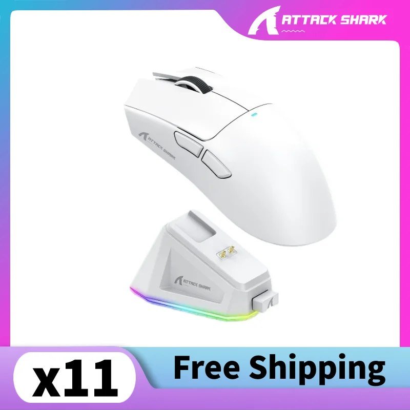 😱 Mouse Sem Fio com Dock Attack Shark X11 (PRETO)
